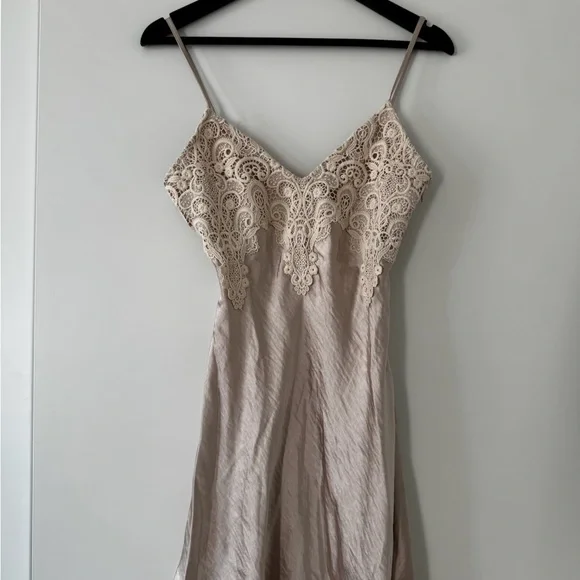 Lulus Maylene Champagne Satin Crochet Lace Slip Mini Dress - Picture 3 of 7